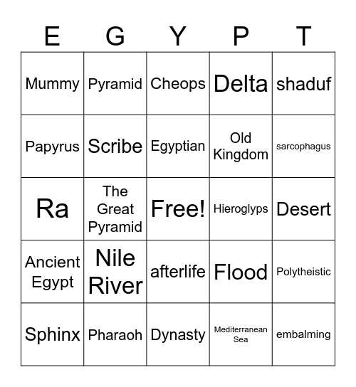 Ancient Egypt Bingo Card