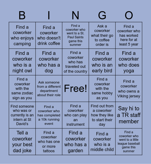 Staff Appreciation BINGO Card