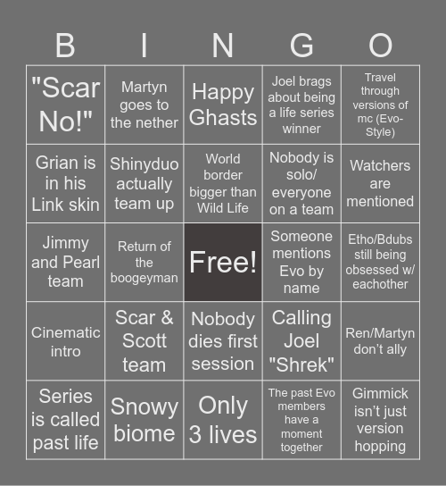 Life Series Bingo: Session 1 Bingo Card