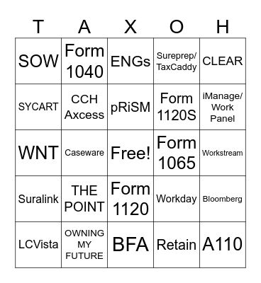 TAX OLYMPICS Bingo Card