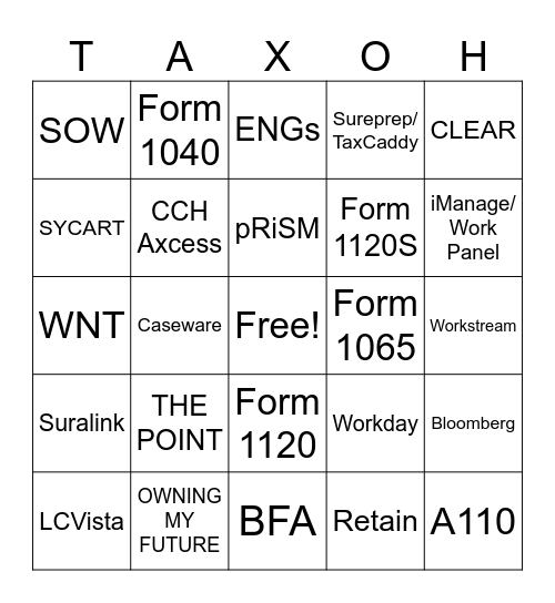 TAX OLYMPICS Bingo Card