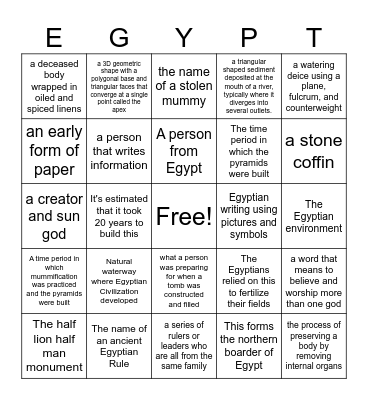 Ancient Egypt Bingo Card