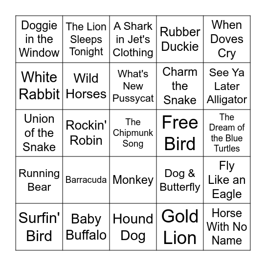Animals Bingo Card