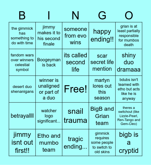 last minute life series bingo :D Bingo Card