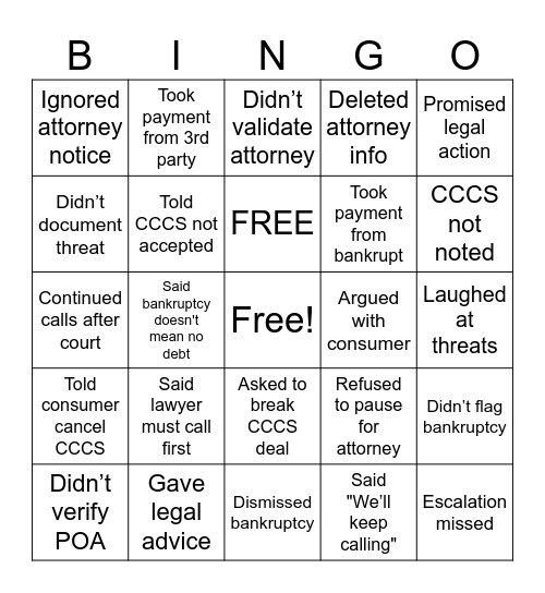 Bad Advice Bingo – Legal Edition Bingo Card