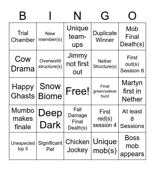 Life Series Season 7 Bingo Card