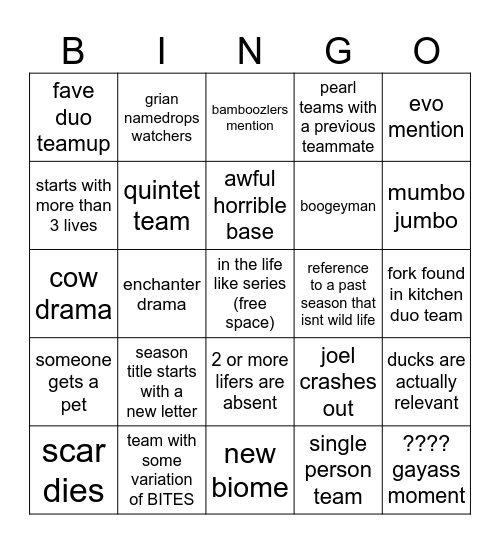 [???] Life Ep1 Bingo Card