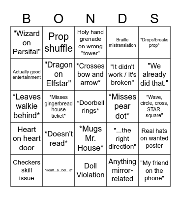 Bond's Bingo Card