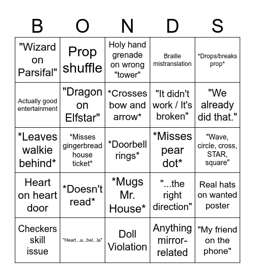 Bond's Bingo Card