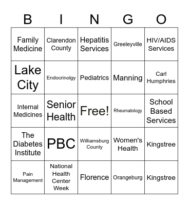 National Health Center Week Bingo Card