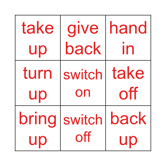 Phrasal verb bingo! Bingo Card