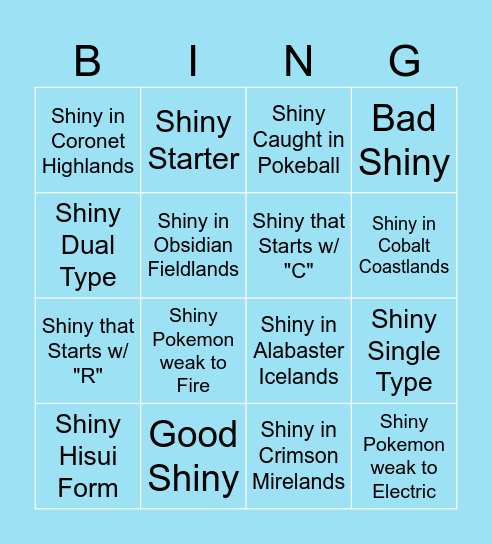 Shiny Race Bingo Card