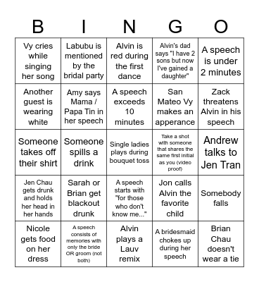 AlVy Wedding Bingo Card