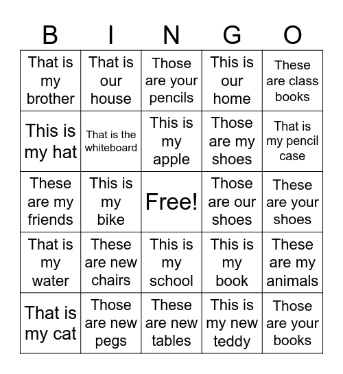 This/That/These/Those Bingo Card