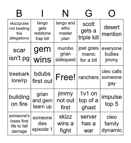 past life bingo !! Bingo Card