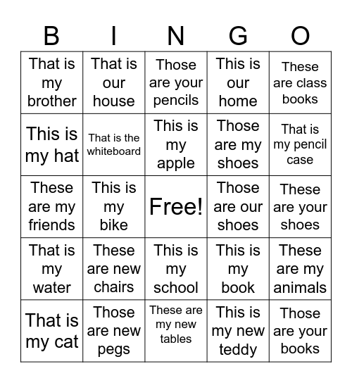 This/That/These/Those Bingo Card