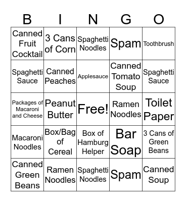 Food Pantry Bingo Card