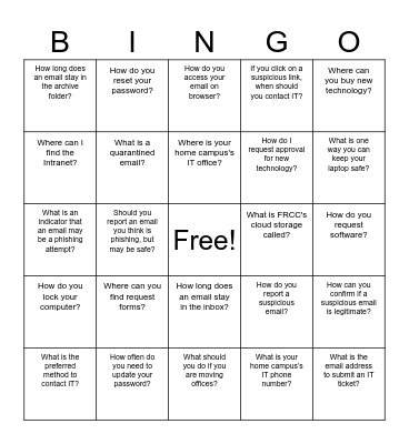 ITS NEO Bingo Card