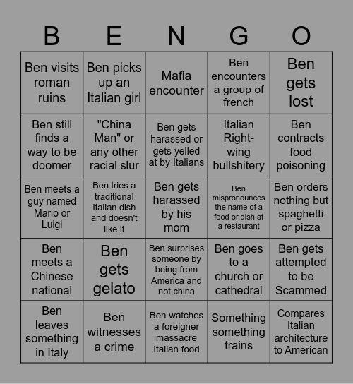 Ben Italy Bingo Card
