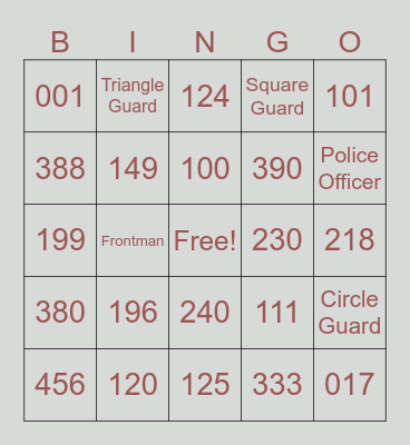 Squid Game Bingo Card
