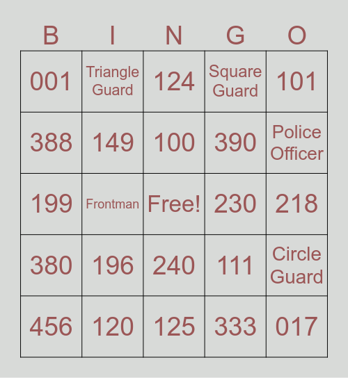Squid Game Bingo Card