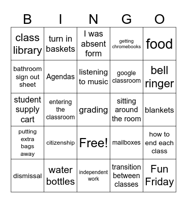 Expectations & Procedures Bingo Card