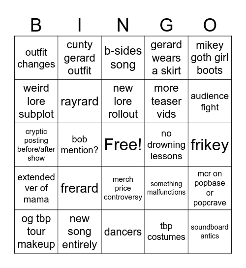 LLTBP Bingo Card