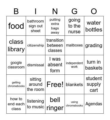 Expectations & Procedures Bingo Card