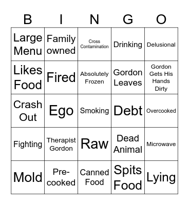 Kitchen Nightmares Bingo Card