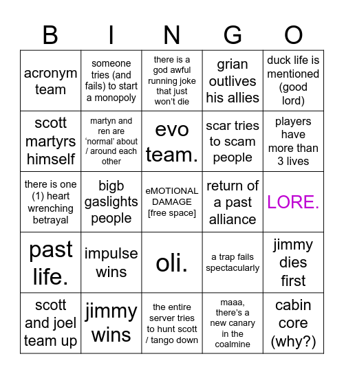 here we go again | life series s7 Bingo Card
