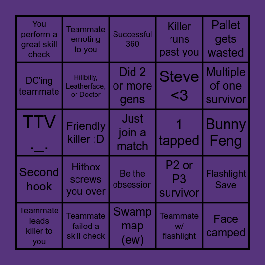 Dead By Daylight Survivor Bingo Card