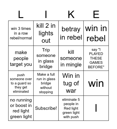 Ink Game Bingo card Bingo Card