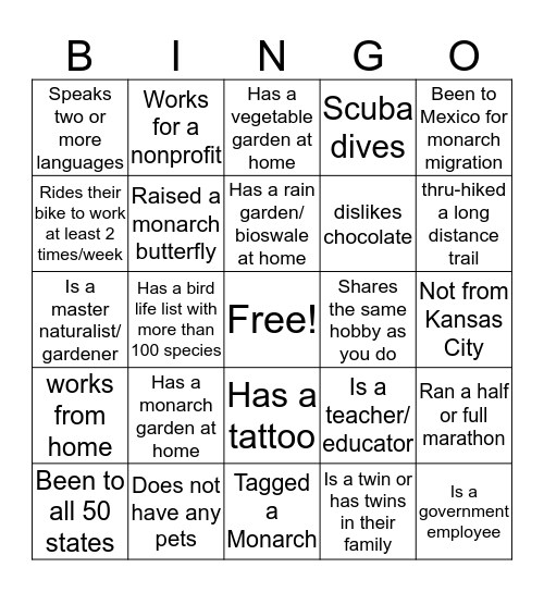 Networking Bingo Card