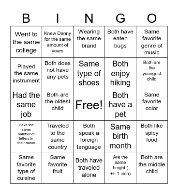 Match with someone Bingo Card