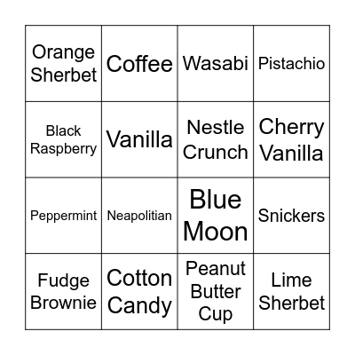 ICE CREAM FLAVORS Bingo Card