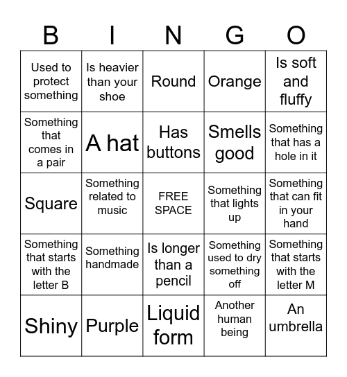 Indoor Scavenger Hunt Bingo Card
