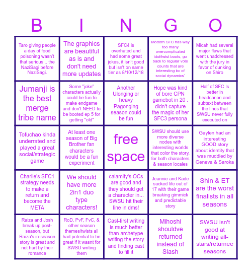 calamityknight's sfc opinions bingo!!! Bingo Card