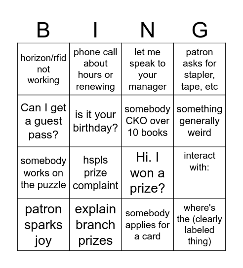 Lonny's Last Day Bingo Card