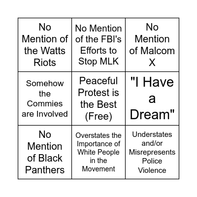 Civil Rights Unit Bingo Card