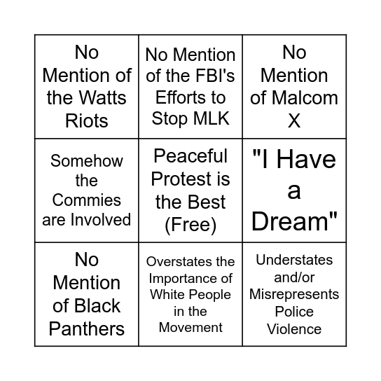 Civil Rights Unit Bingo Card