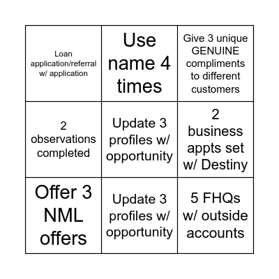 Service Bingo Card