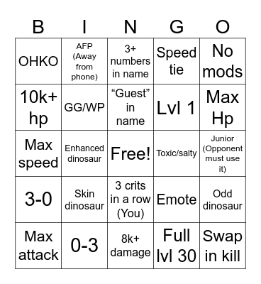 JWA Bingo Card