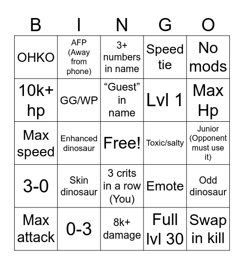 JWA Bingo Card
