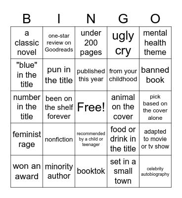 Reading Bingo Card