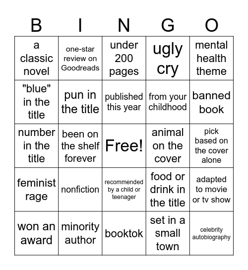 Reading Bingo Card