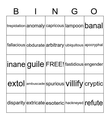 Vocabulary Bingo Card