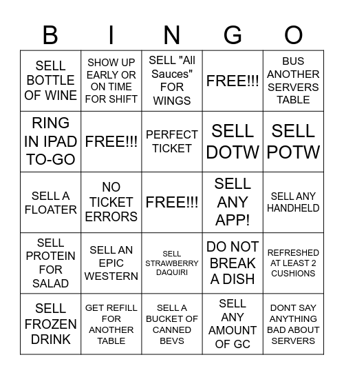 SERVER BINGO Card