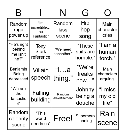 Fantastic 4 Bingo Card