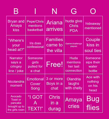 🐚 Love Island 🐚 Bingo Card