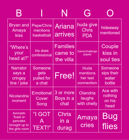 🐚 Love Island 🐚 Bingo Card